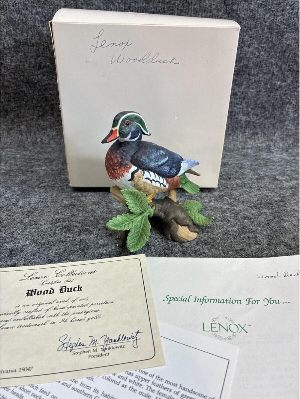 Vtg Lenox Wood Duck Figurine Garden Bird Collection Fine Porcelain Taiwan COA